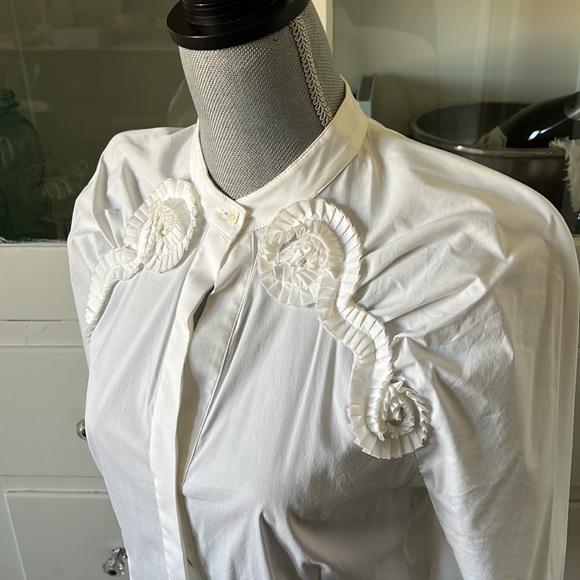 Gorgeous designer style decorative mutton sleeve BCBG white Poplin top blouse - Picture 4 of 10